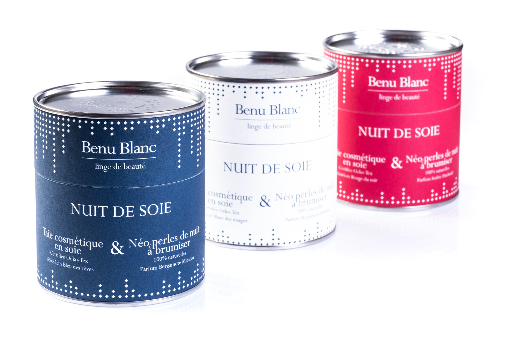 Benu Blanc Coffret taie d'oreiller en soie carrée Bleue